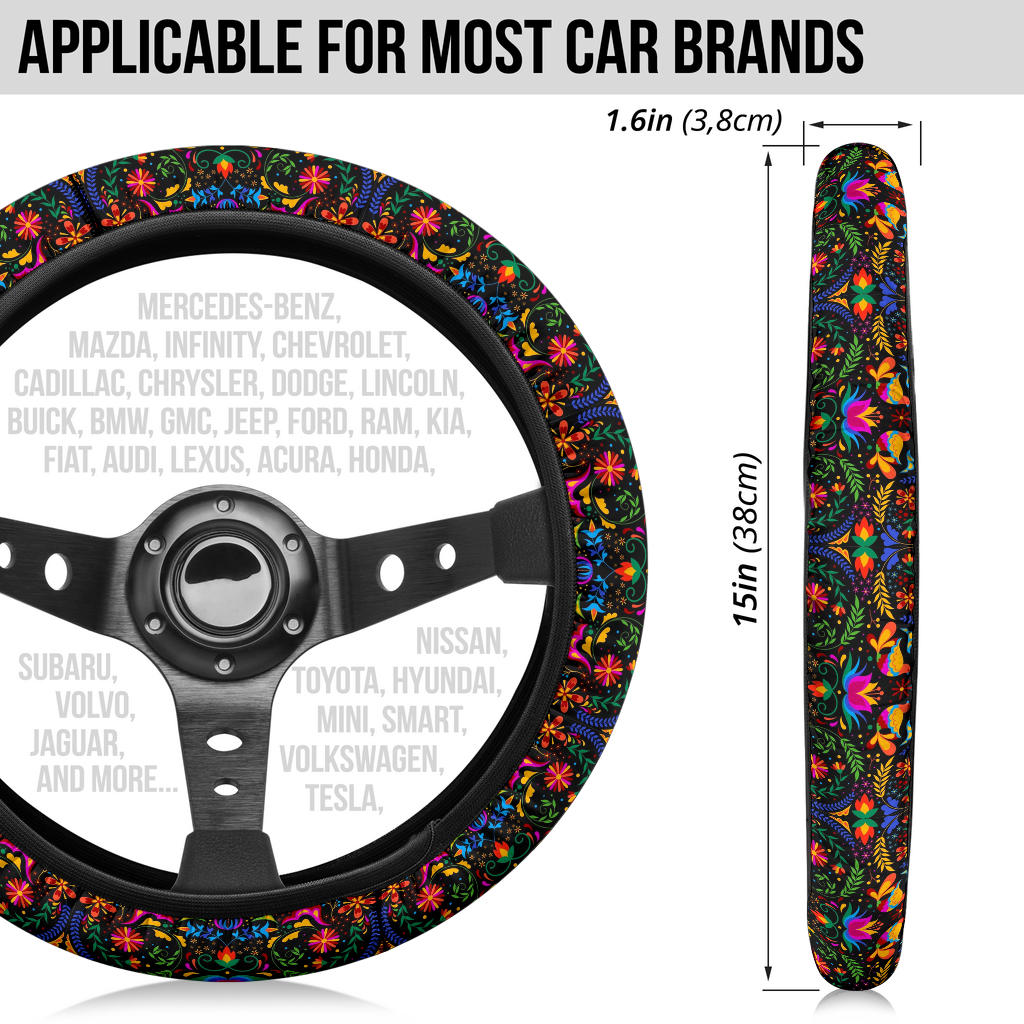 Color Mexican Bird Flower Premium Car Steering Wheel Cover