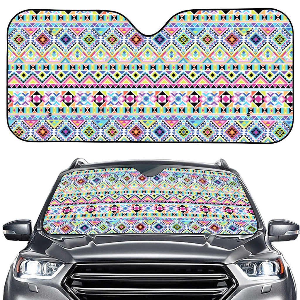 Colorful Aztec Geometric Pattern Print Car Windshield Sun Shade