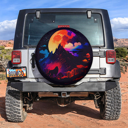 Colorful Big Moon Star Sky Wolf Mountains Jeep Car Spare Tire Cover