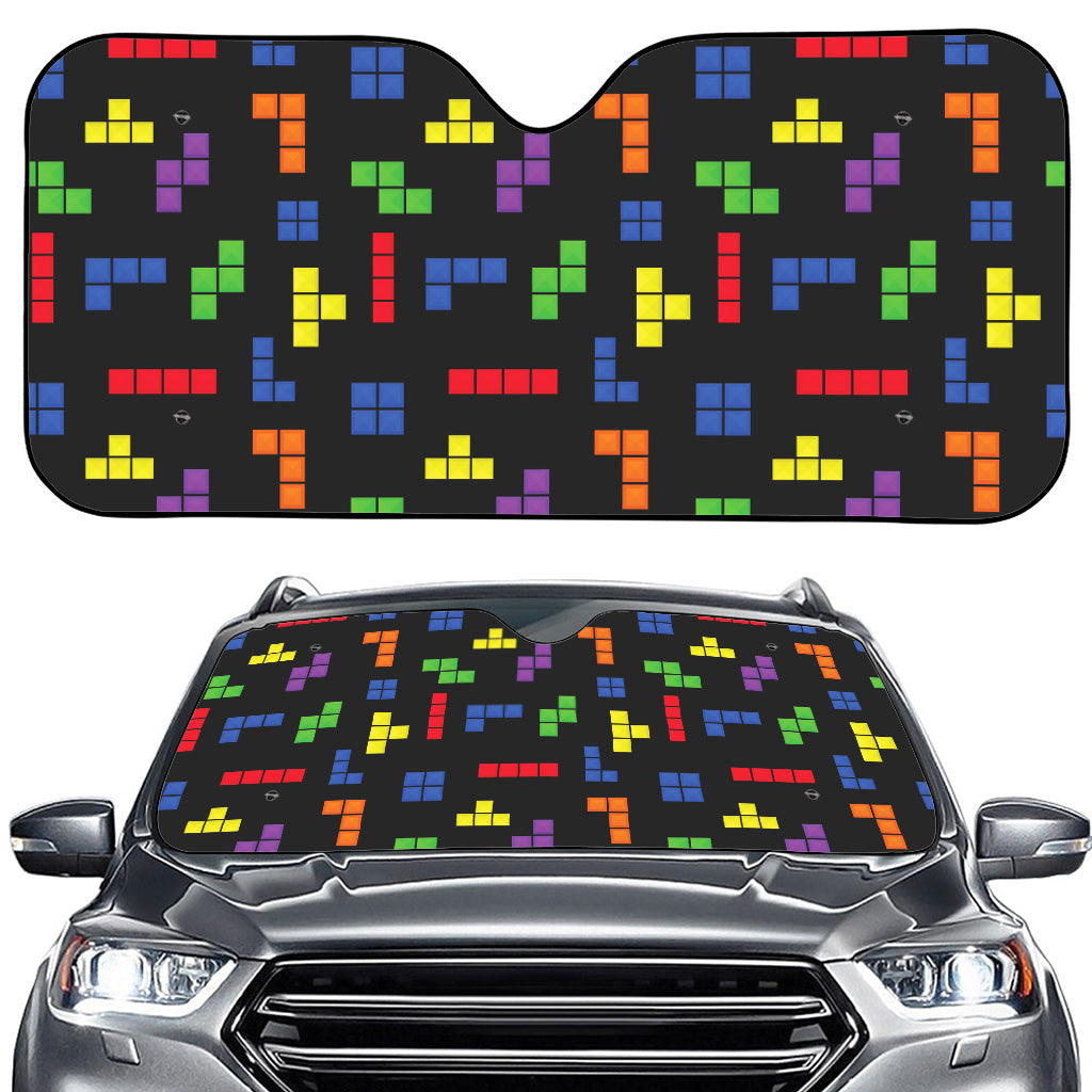Colorful Block Puzzle Game Pattern Print Car Windshield Sun Shade
