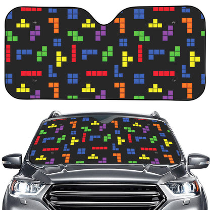 Colorful Block Puzzle Game Pattern Print Car Windshield Sun Shade