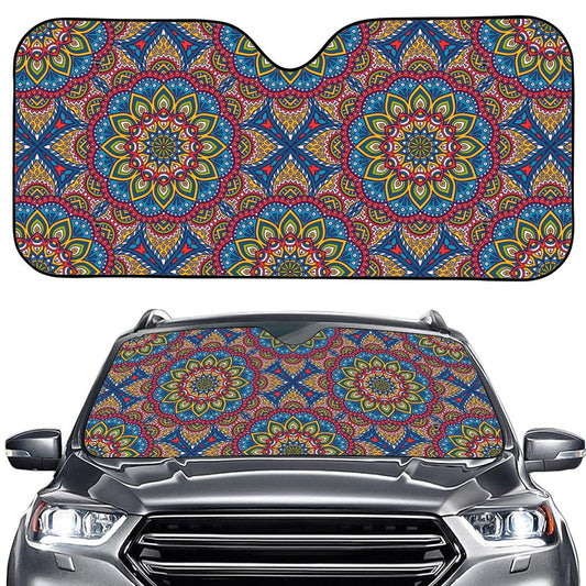 Colorful Bohemian Mandala Pattern Print Car Windshield Sun Shade