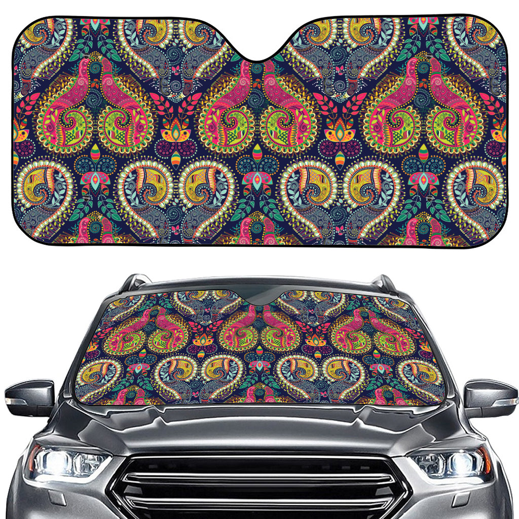 Colorful Boho Paisley Pattern Print Car Windshield Sun Shade
