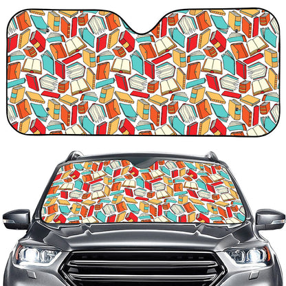 Colorful Books Pattern Print Car Windshield Sun Shade
