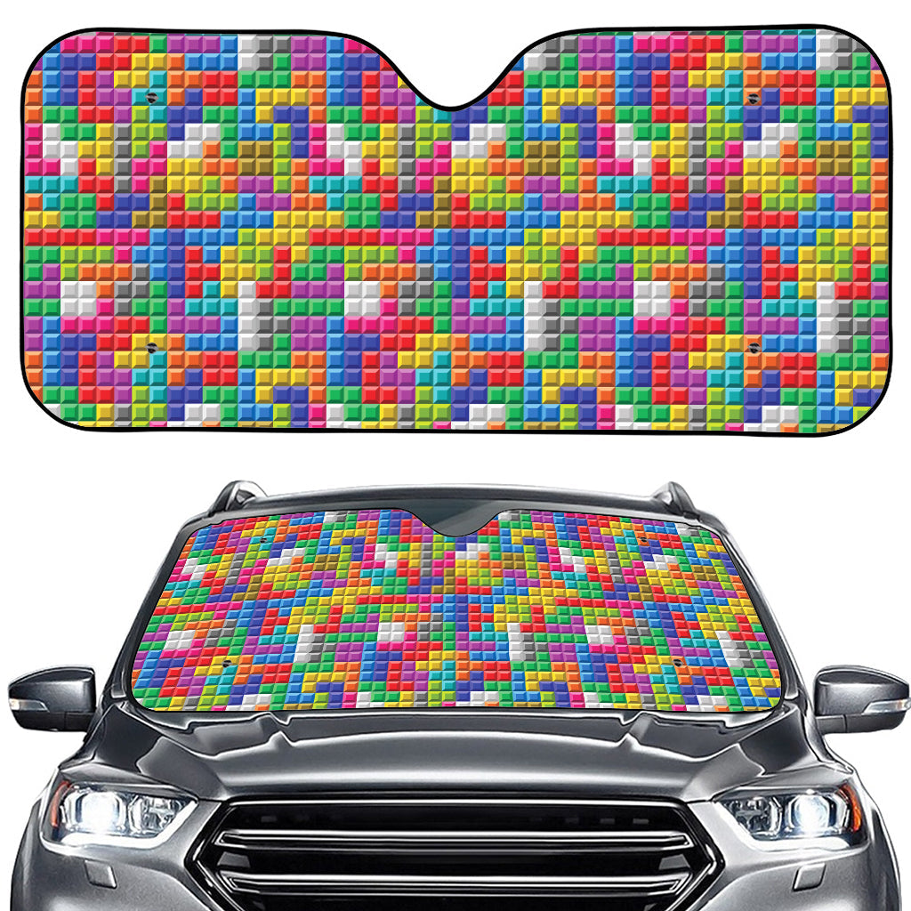 Colorful Brick Puzzle Game Pattern Print Car Windshield Sun Shade