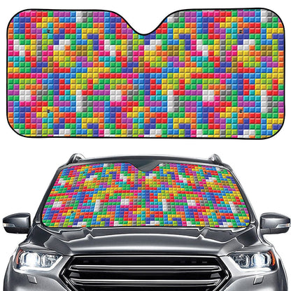 Colorful Brick Puzzle Game Pattern Print Car Windshield Sun Shade