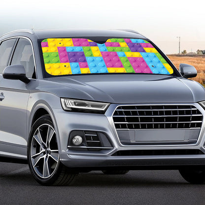Colorful Building Blocks Pattern Print Car Windshield Sun Shade
