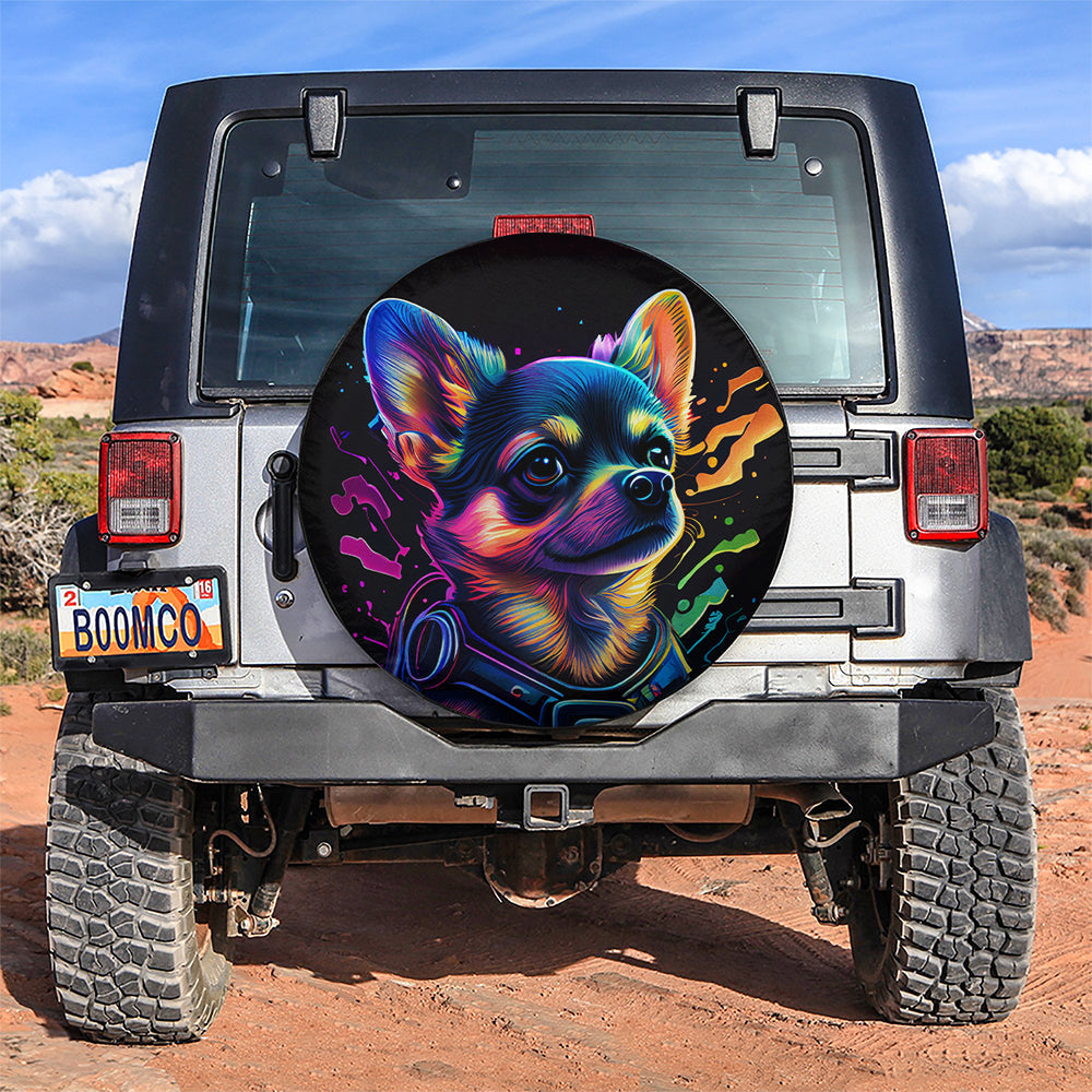 Colorful Chihuahua Dog Pet Portrait Jeep Car Spare Tire Cover