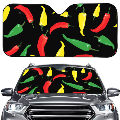 Colorful Chili Peppers Pattern Print Car Windshield Sun Shade