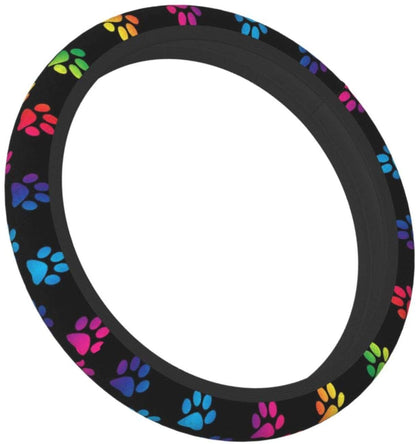 Colorful Dog Paw Premium Car Steering Wheel Cover
