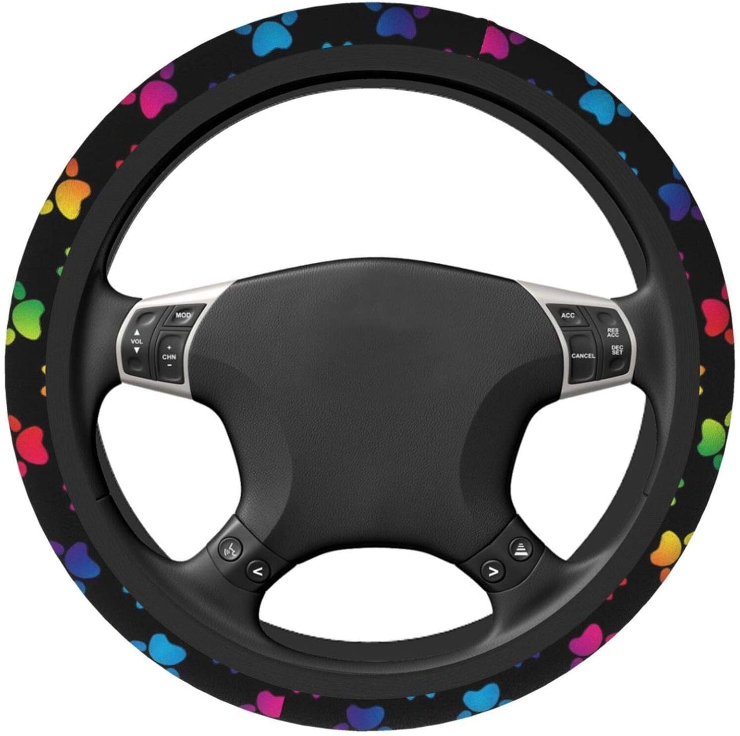 Colorful Dog Paw Premium Car Steering Wheel Cover