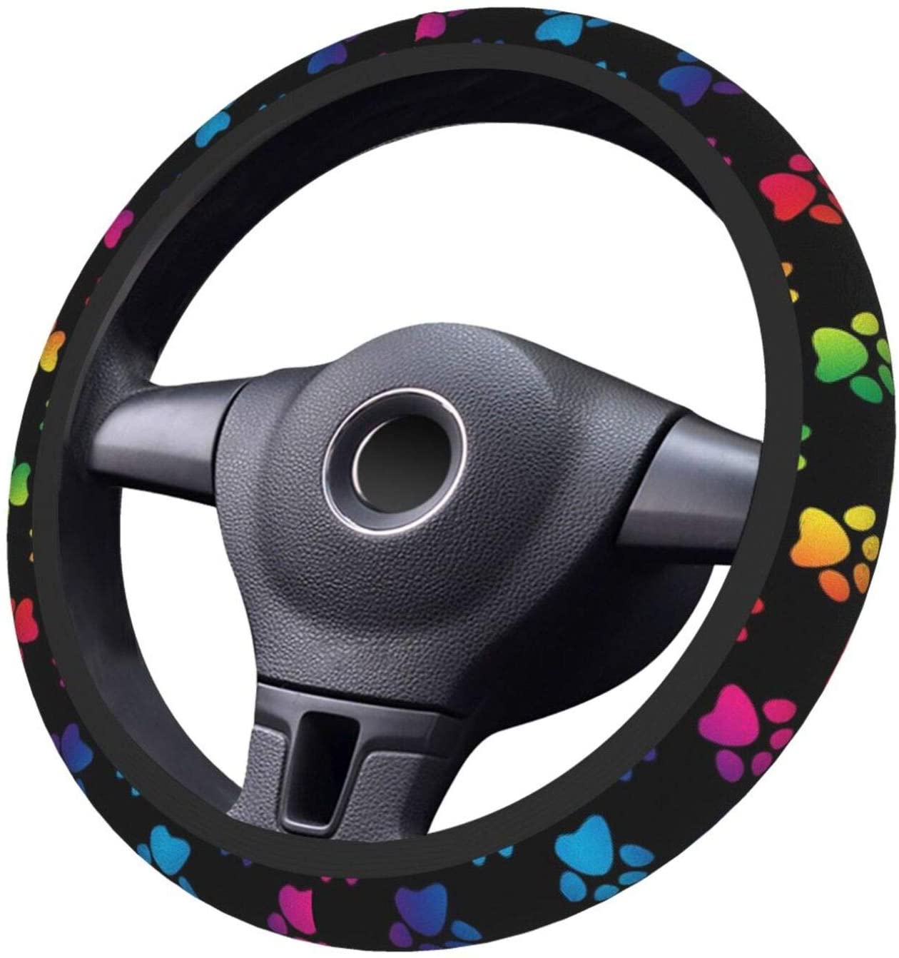 Colorful Dog Paw Premium Car Steering Wheel Cover