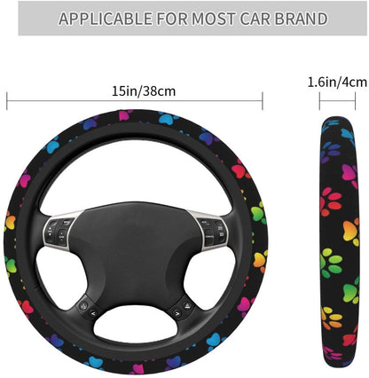 Colorful Dog Paw Premium Car Steering Wheel Cover