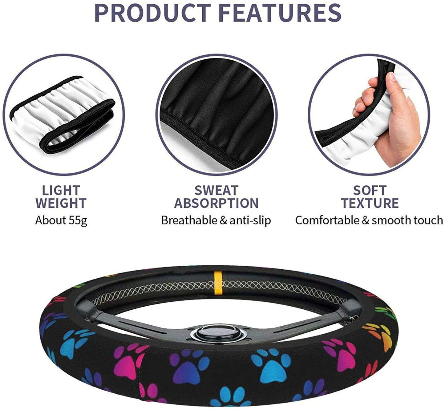 Colorful Dog Paw Premium Car Steering Wheel Cover