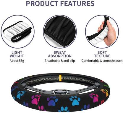 Colorful Dog Paw Premium Car Steering Wheel Cover