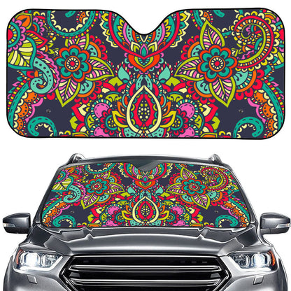 Colorful Floral Mandala Print Car Windshield Sun Shade