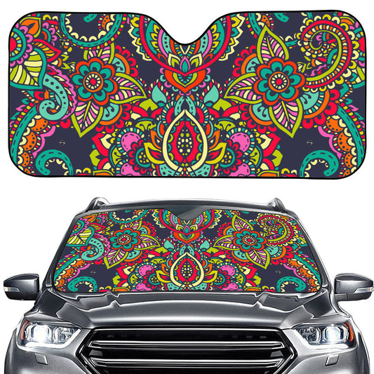 Colorful Floral Mandala Print Car Windshield Sun Shade