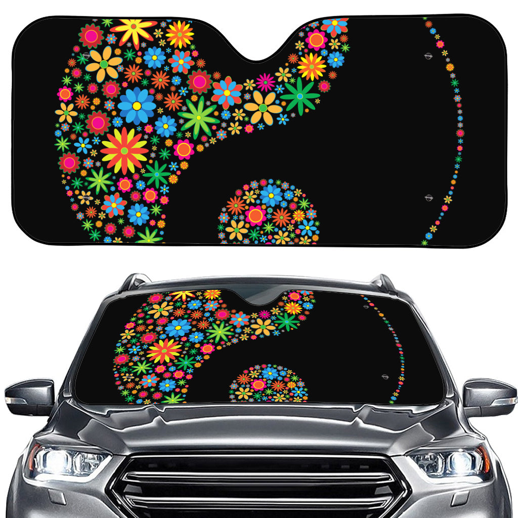 Colorful Flowers Yin Yang Print Car Windshield Sun Shade