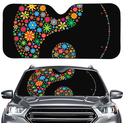 Colorful Flowers Yin Yang Print Car Windshield Sun Shade
