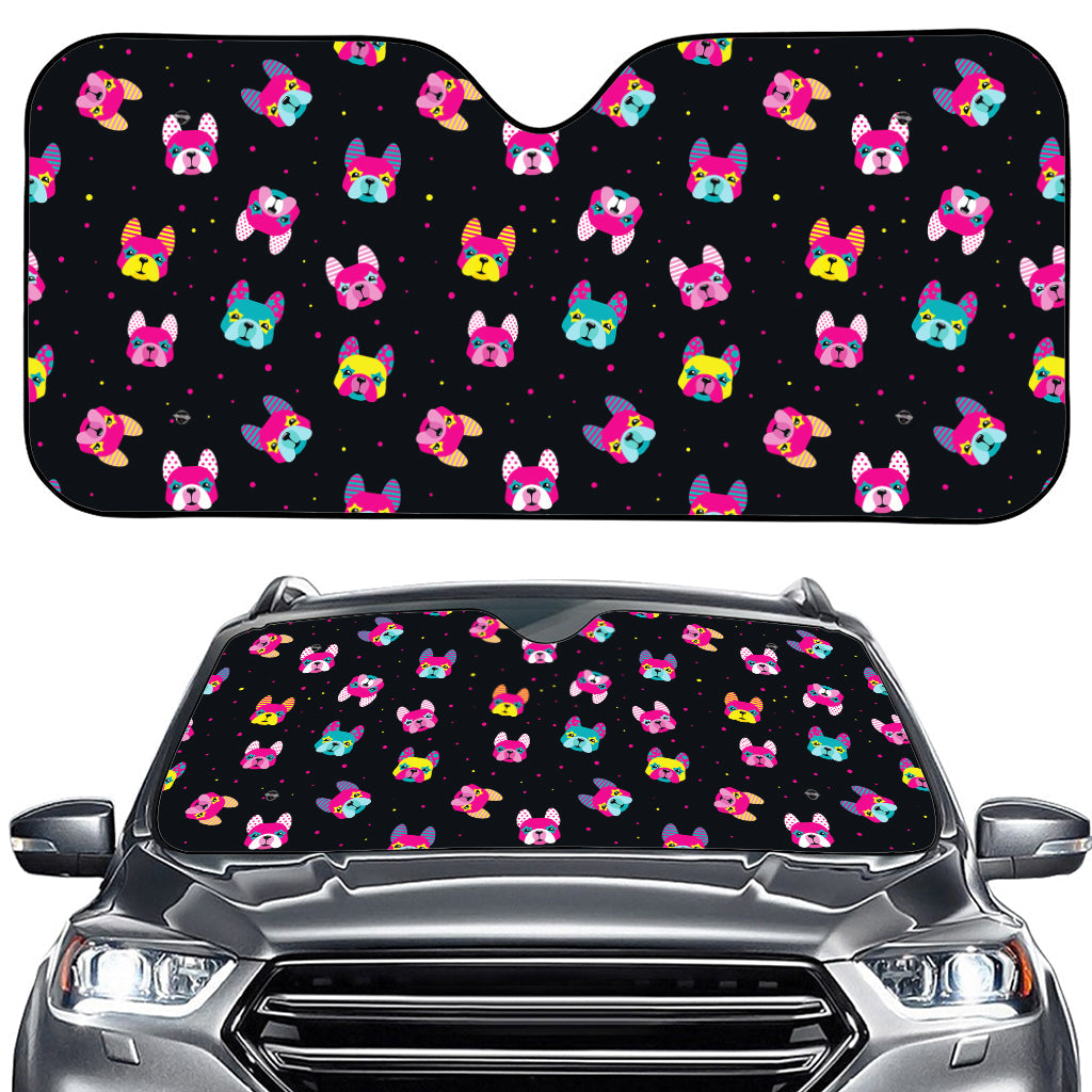 Colorful French Bulldog Print Car Windshield Sun Shade