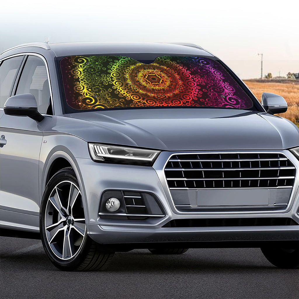 Colorful Gradient Mandala Print Car Windshield Sun Shade