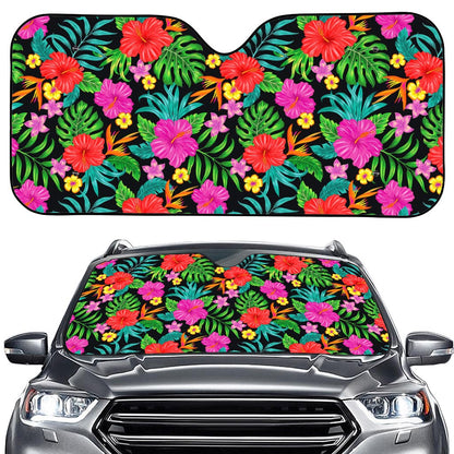 Colorful Hibiscus Flowers Pattern Print Car Windshield Sun Shade