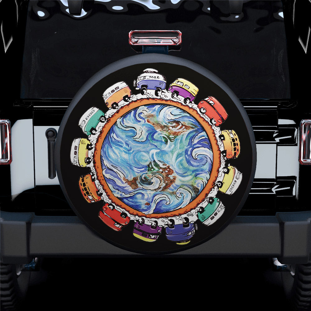 Colorful Hippie Van Bus Car Spare Tire Cover