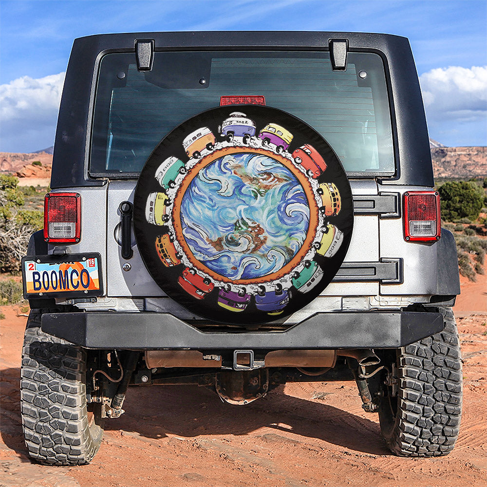 Colorful Hippie Van Bus Car Spare Tire Cover