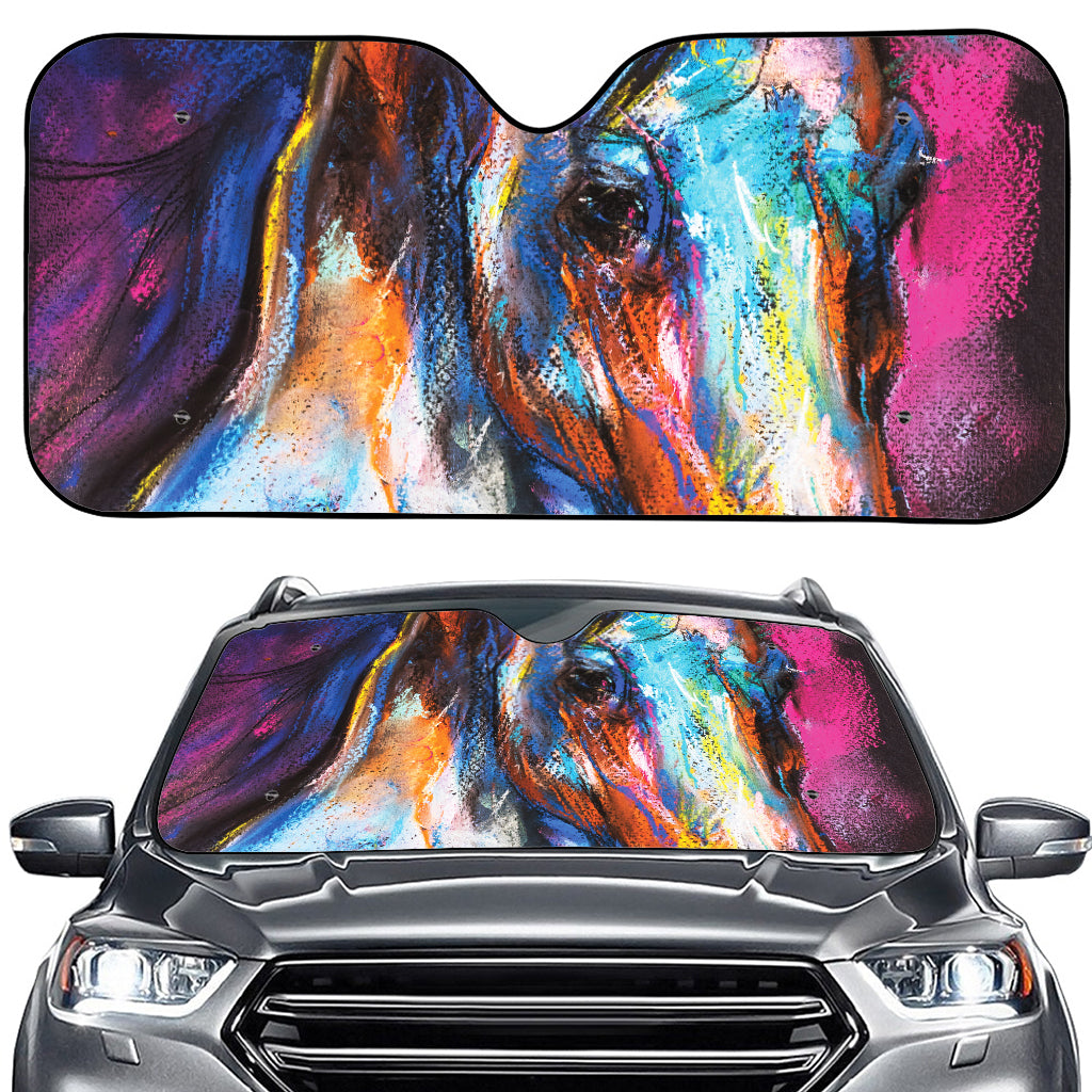 Colorful Horse Painting Print Car Windshield Sun Shade