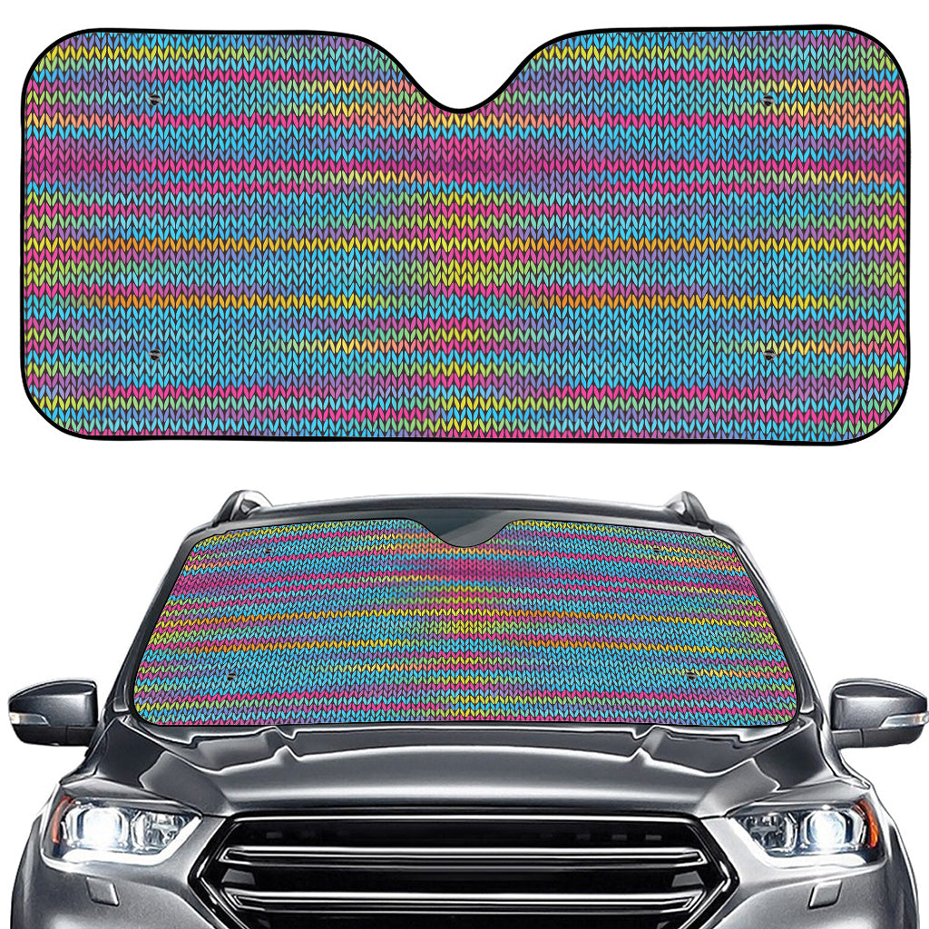 Colorful Knitted Pattern Print Car Windshield Sun Shade