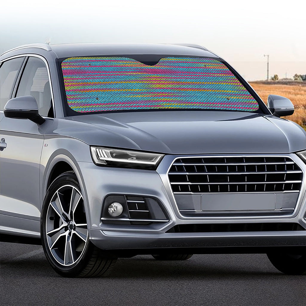 Colorful Knitted Pattern Print Car Windshield Sun Shade