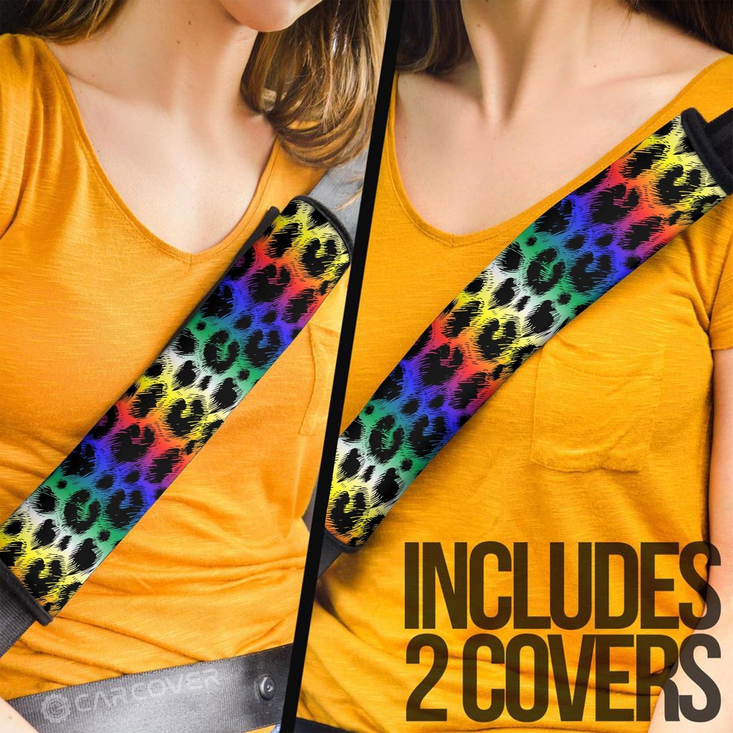 Colorful Leopard Skin Seat Belt Covers Custom Animal Skin Printed Car Interior Accessories