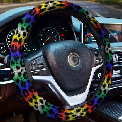 Colorful Leopard Skin Steering Wheel Cover Custom Animal Skin Printed Car Interior Accessories