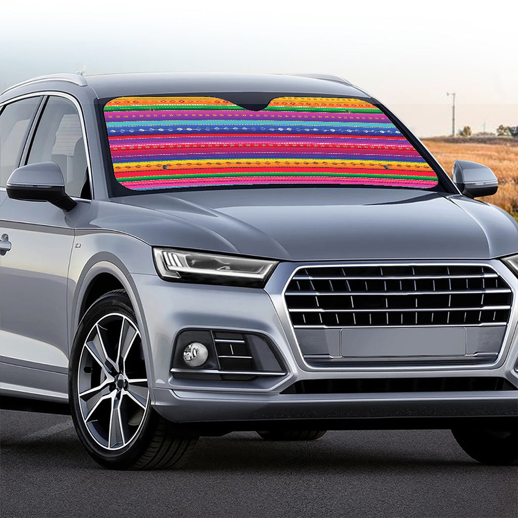 Colorful Mexican Serape Pattern Print Car Windshield Sun Shade