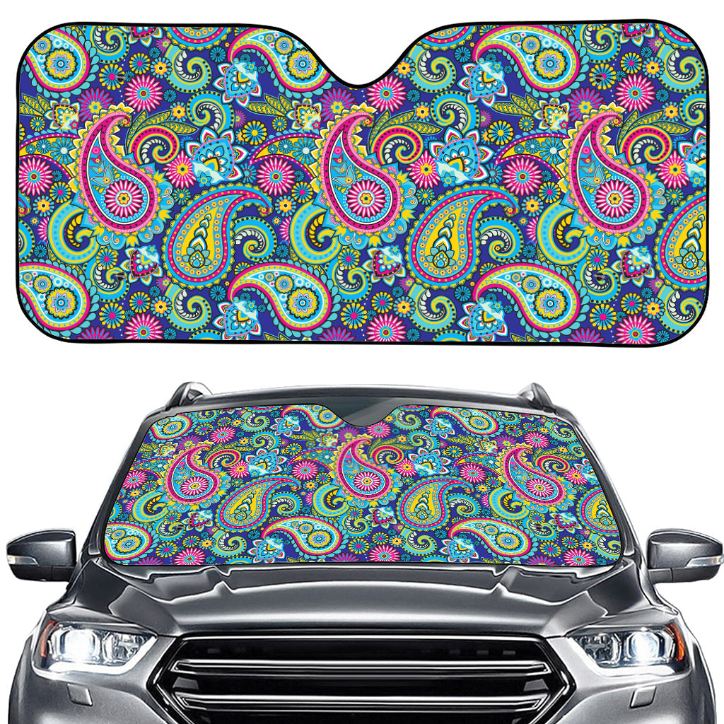 Colorful Paisley Pattern Print Car Windshield Sun Shade