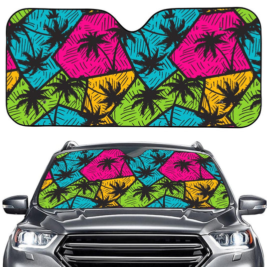 Colorful Palm Tree Pattern Print Car Windshield Sun Shade