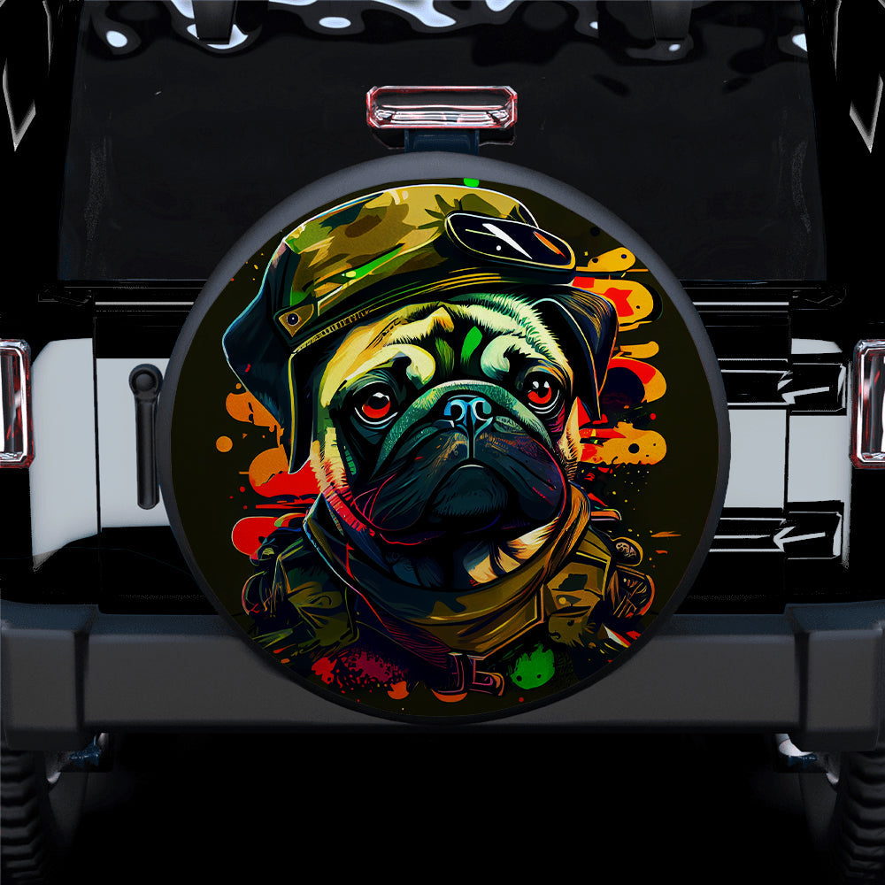 Colorful Police Pug Dog Pet Portrait Jeep Car Spare Tire Cover