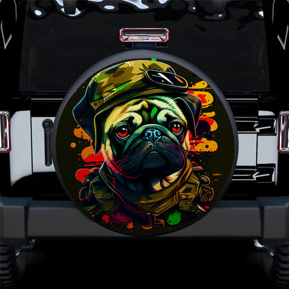 Colorful Police Pug Dog Pet Portrait Jeep Car Spare Tire Cover