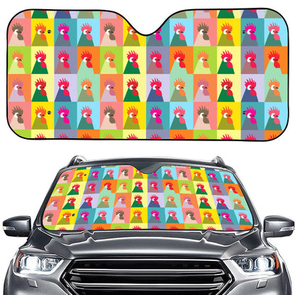 Colorful Rooster Pattern Print Car Windshield Sun Shade