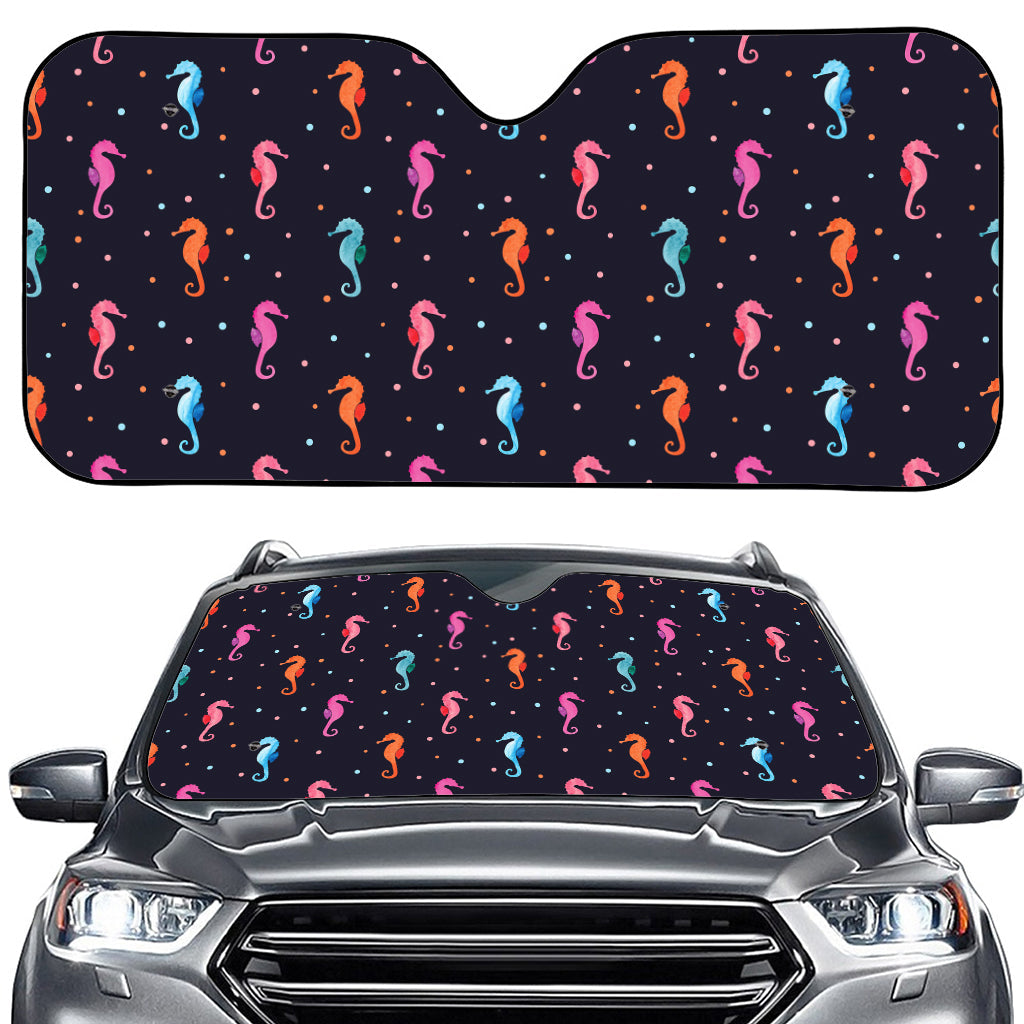 Colorful Seahorse Pattern Print Car Windshield Sun Shade