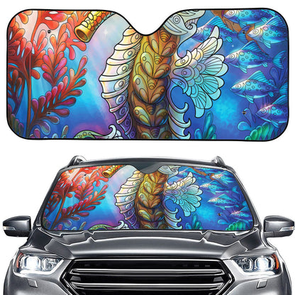 Colorful Seahorse Print Car Windshield Sun Shade