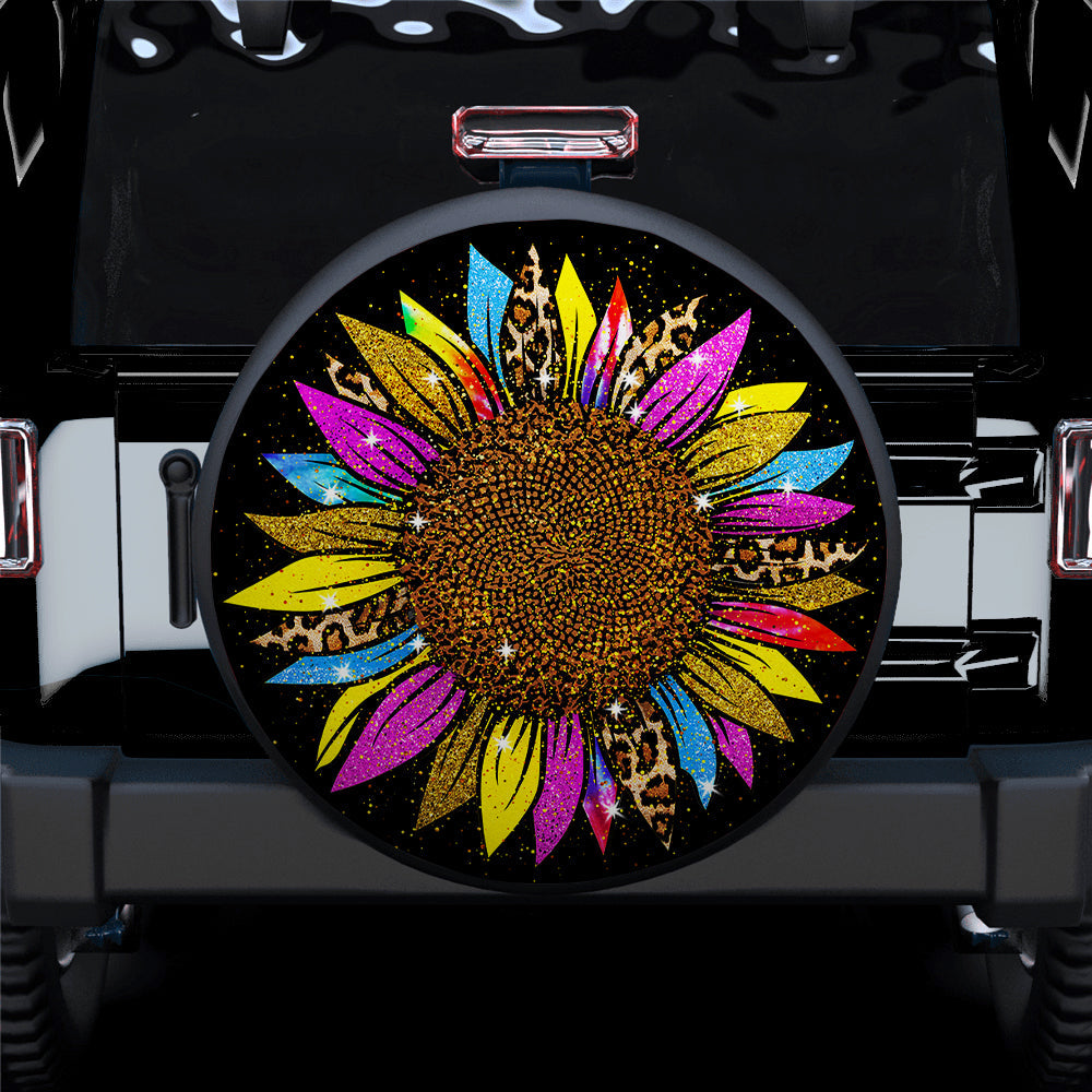 Colorful Sunflower Leopard Car Spare Tire Cover