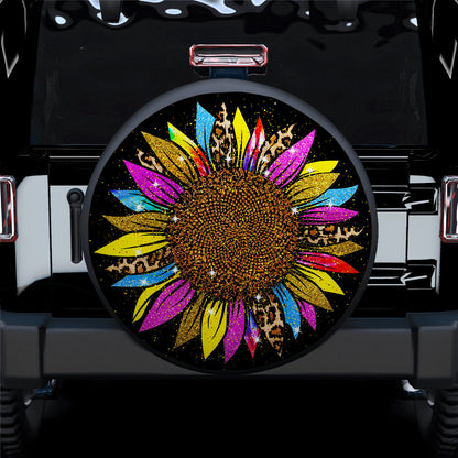 Colorful Sunflower Leopard Car Spare Tire Cover