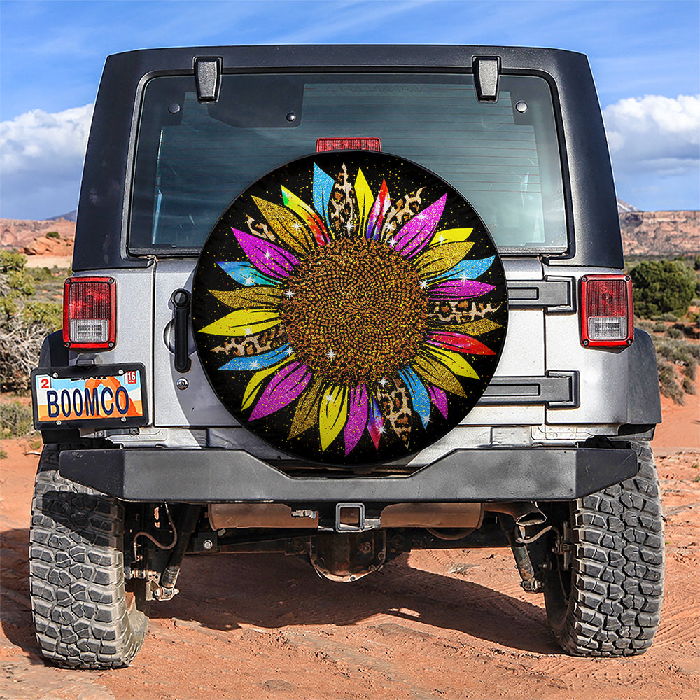 Colorful Sunflower Leopard Car Spare Tire Cover