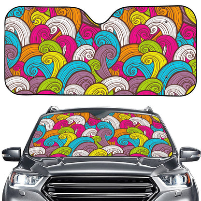 Colorful Surfing Wave Pattern Print Car Windshield Sun Shade