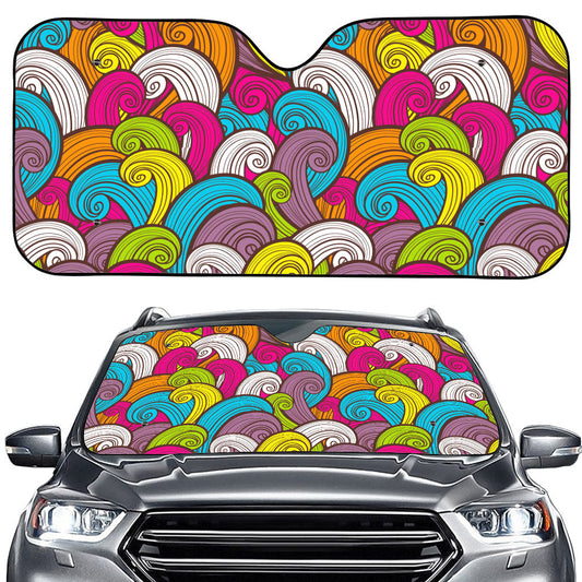 Colorful Surfing Wave Pattern Print Car Windshield Sun Shade