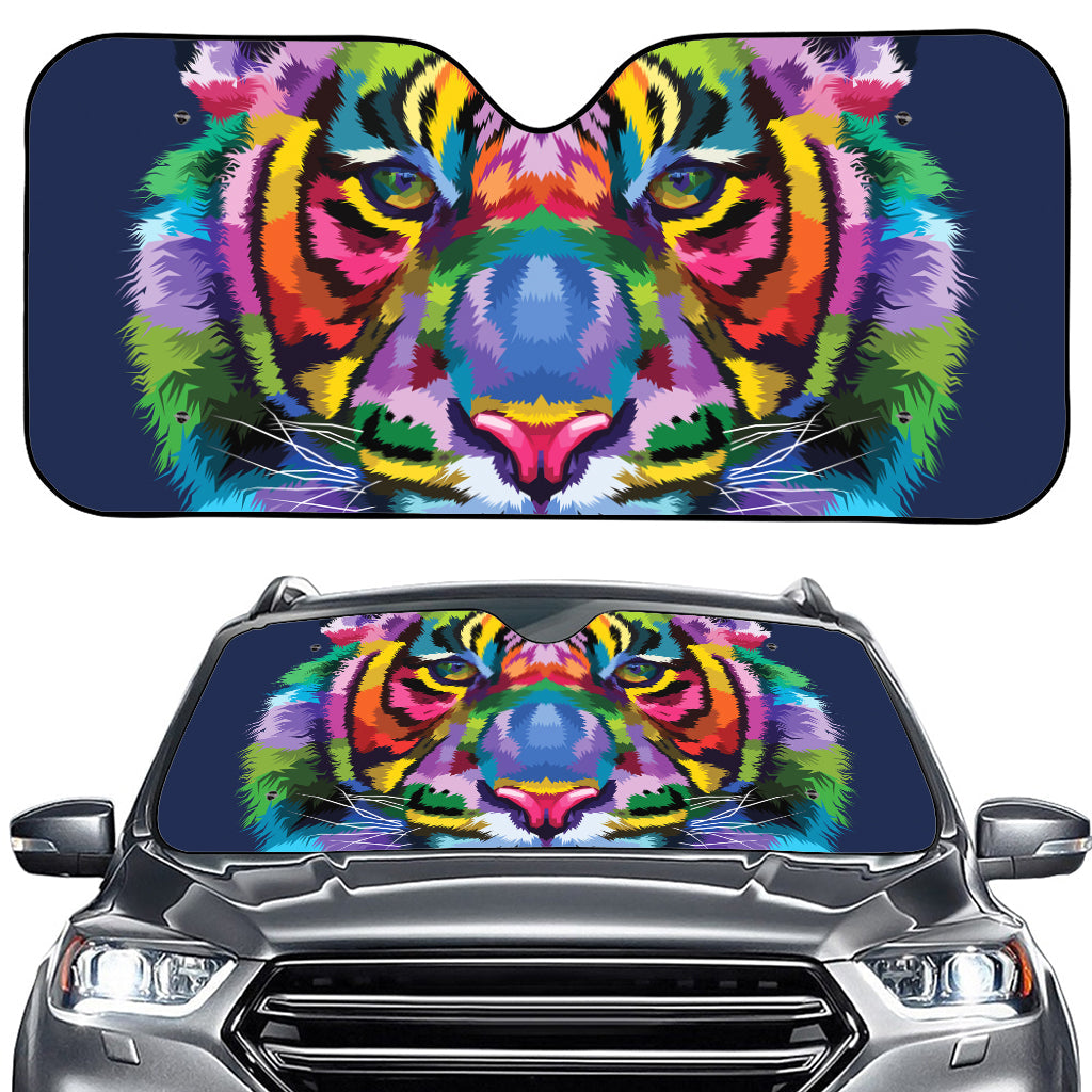 Colorful Tiger Portrait Print Car Windshield Sun Shade