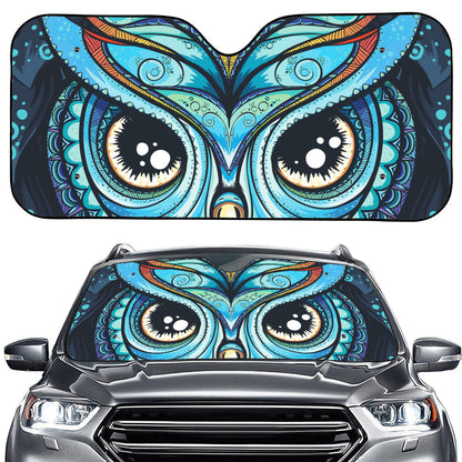 Colorful Tribal Owl Print Car Windshield Sun Shade