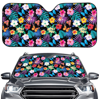 Colorful Tropical Jungle Hawaiian Print Car Windshield Sun Shade