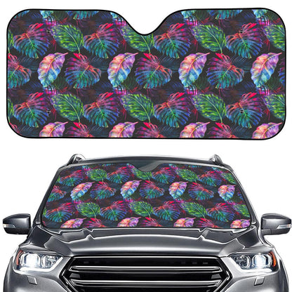 Colorful Tropical Leaves Pattern Print Car Windshield Sun Shade